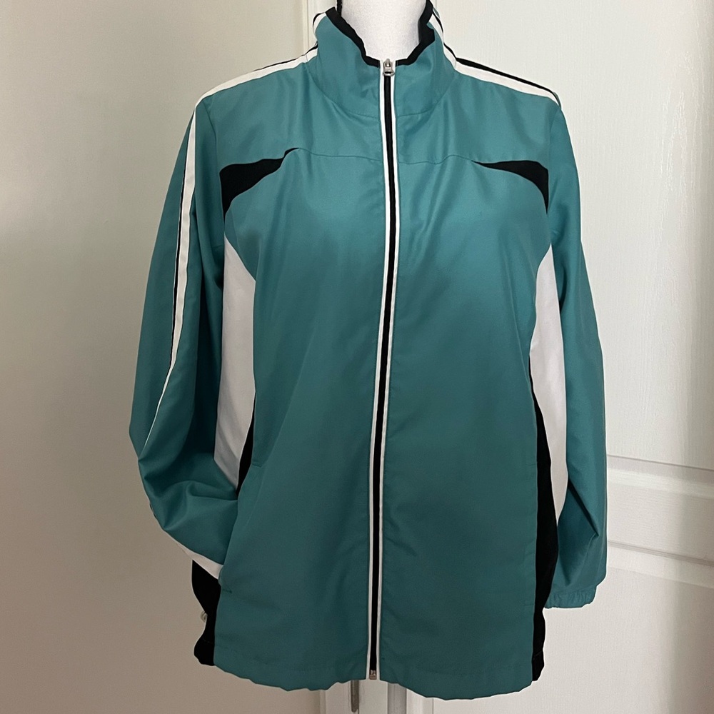 1x Active wear windbreaker Teal and Black Women's Jacket plus sized mesh